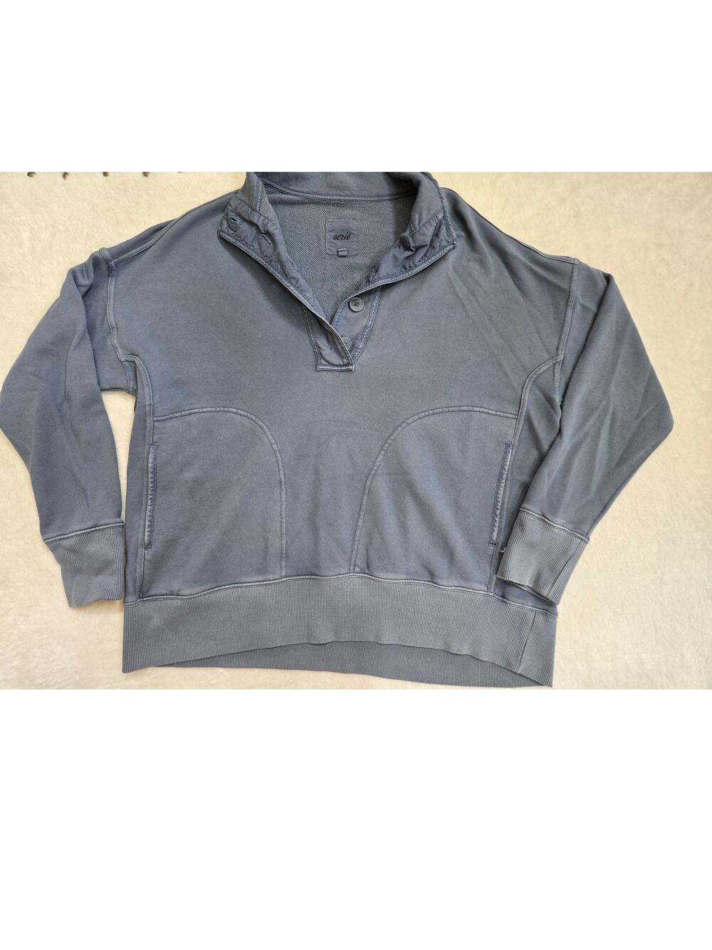 Aerie Oh Snap Quarter Snap Sweatshirt Small Blue Oversized Fit